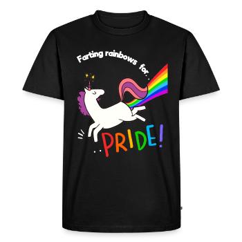 Drôle de licorne arc-en-ciel de la gay pride - T-shirt Premium bio Homme - noir - Devant - Nico (187cm)