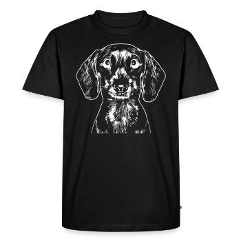 La photo montre un teckel fidèle et attentif. - T-shirt Premium bio Homme - noir - Devant - Nico (187cm)