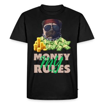 Bulldog My Money My Rules – Mein Geld Meine Regeln - T-shirt Premium bio Homme - noir - Devant - Nico (187cm)