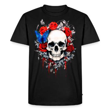 Crâne avec des roses - T-shirt Premium bio Homme - noir - Devant - Nico (187cm)