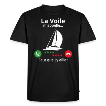 La voile m'appelle faut que j'y aille! - T-shirt Premium bio Homme - noir - Devant - Nico (187cm)