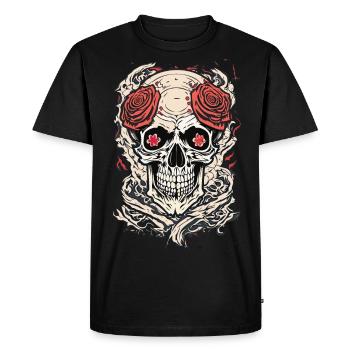 Japanese Skull - Skull with Flowers - Men's Premium Organic T-Shirt - black - Front - Nico (187cm)