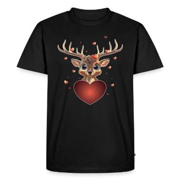 Coeur Comic Cerf Saint Valentin cadeau sauvage - T-shirt Premium bio Homme - noir - Devant - Nico (187cm)