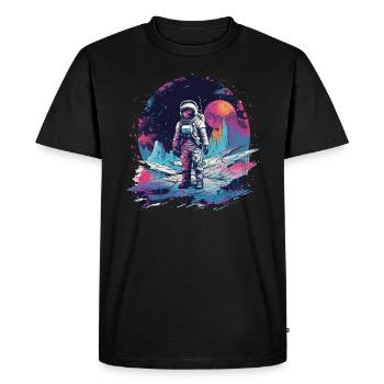 Astronaut on a new planet in Sythwave retro style - Men's Premium Organic T-Shirt - black - Front - Nico (187cm)