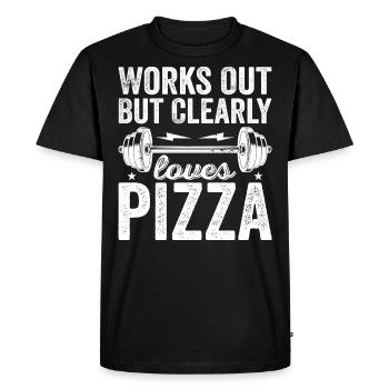 Works Out But Clearly Loves Pizza | I Love Pizza - Men's Premium Organic T-Shirt - black - Front - Nico (187cm)
