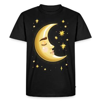 Bonne nuit – croissant de lune avec un visage endormi - T-shirt Premium bio Homme - noir - Devant - Nico (187cm)