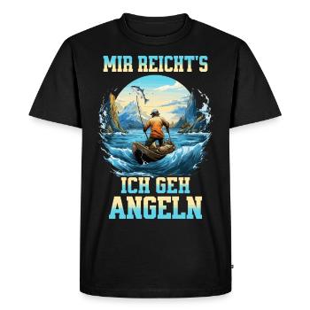 Pêche Pêcheur Bateau Eau Poisson Nature Montagnes - T-shirt Premium bio Homme - noir - Devant - Nico (187cm)
