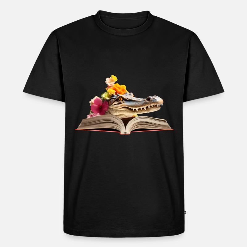 Krokodil Lesen Buch - Männer Premium Bio T-Shirt - Schwarz