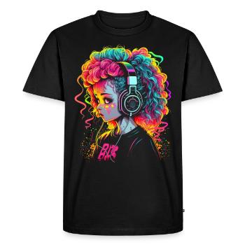Jolie fille avec des écouteurs - T-shirt Premium bio Homme - noir - Devant - Nico (187cm)
