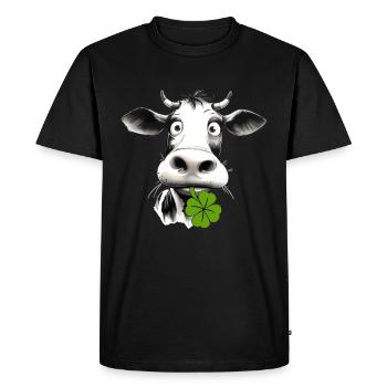 Drôle de vache avec un trèfle apporte chance et plaisir - T-shirt Premium bio Homme - noir - Devant - Nico (187cm)