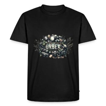 Urbex Blechschild Print - Männer Premium Bio T-Shirt - Schwarz - Vorne - Nico (187cm)