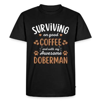 Doberman Coffee Dog Cafe - Men's Premium Organic T-Shirt - black - Front - Nico (187cm)