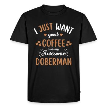 Doberman Coffee Dog Cafe - Men's Premium Organic T-Shirt - black - Front - Nico (187cm)