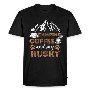 Husky Coffee Camping Dog Cafe - Men's Premium Organic T-Shirt - black - Front - Nico (187cm)
