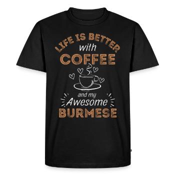 Burma Cat Coffee Cafe - Men's Premium Organic T-Shirt - black - Front - Nico (187cm)