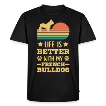 Français Bulldog style rétro vintage - T-shirt Premium bio Homme - noir - Devant - Nico (187cm)