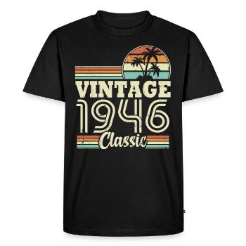 Vintage 1946 Classic, Cadeau D'anniversaire 77 Ans - T-shirt Premium bio Homme - noir - Devant - Nico (187cm)