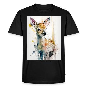 Cerf mignon style aquarelle - T-shirt Premium bio Homme - noir - Devant - Nico (187cm)