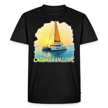 Catamaran Amour, Mer, Voile, Capitaine, Chat, Chat - T-shirt Premium bio Homme - noir - Devant - Nico (187cm)