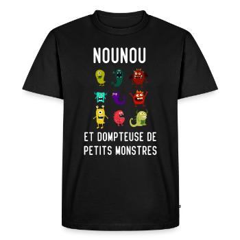Nounou et dompteuse de petits monstres - T-shirt Premium bio Homme - noir - Devant - Nico (187cm)