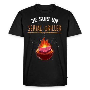 Homme barbecue. Je suis un serial griller - T-shirt Premium bio Homme - noir - Devant - Nico (187cm)