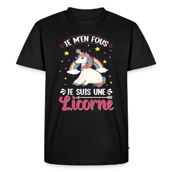 Je M'en Fous Je Suis Une Licorne - T-shirt Premium bio Homme - noir - Devant - Nico (187cm)