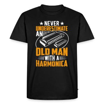 Vieil Homme Avec Un Harmonica - T-shirt Premium bio Homme - noir - Devant - Nico (187cm)
