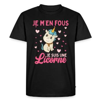 Je M'en Fous Je Suis Une Licorne - T-shirt Premium bio Homme - noir - Devant - Nico (187cm)