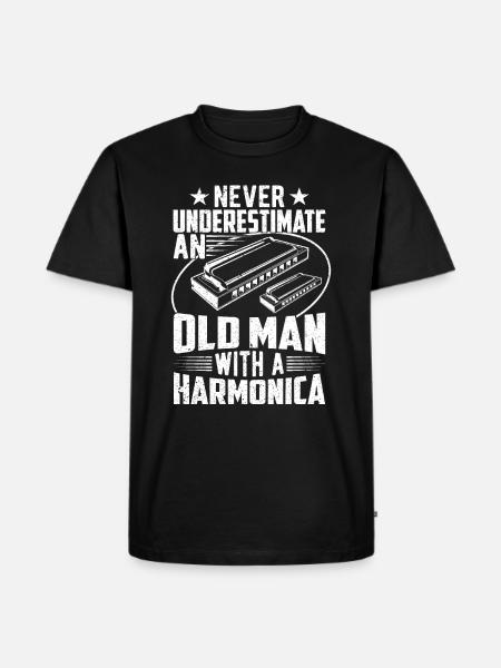 Old Man With A Harmonica - Men's Premium Organic T-Shirt - black