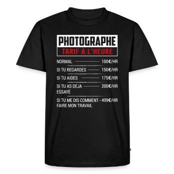 Tarif Horaire D'un Photographe - T-shirt Premium bio Homme - noir - Devant - Nico (187cm)