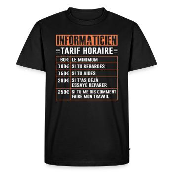 Tarif Horaire D'un Informaticien - T-shirt Premium bio Homme - noir - Devant - Nico (187cm)