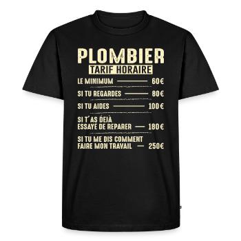 Le Tarif Horaire D'un Plombier - T-shirt Premium bio Homme - noir - Devant - Nico (187cm)