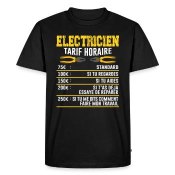 Le Tarif Horaire D'un Électricien - T-shirt Premium bio Homme - noir - Devant - Nico (187cm)