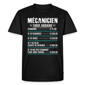 Le Tarif Horaire D'un Mécanicien - T-shirt Premium bio Homme - noir - Devant - Nico (187cm)