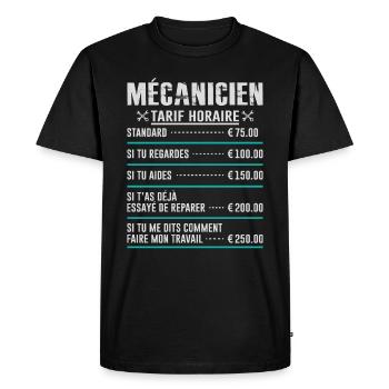 Le Tarif Horaire D'un Mécanicien - T-shirt Premium bio Homme - noir - Devant - Nico (187cm)