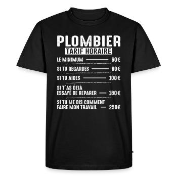 Le Tarif Horaire D'un Plombier - T-shirt Premium bio Homme - noir - Devant - Nico (187cm)
