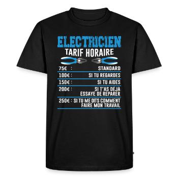 Le Tarif Horaire D'un Électricien - T-shirt Premium bio Homme - noir - Devant - Nico (187cm)