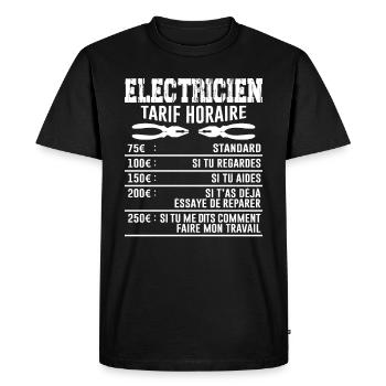 Le Tarif Horaire D'un Électricien - T-shirt Premium bio Homme - noir - Devant - Nico (187cm)
