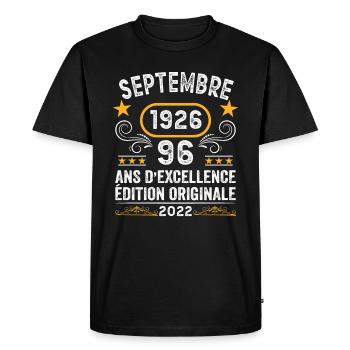Septembre 1926 96 Ans Anniversaire Idée Cadeau - T-shirt Premium bio Homme - noir - Devant - Nico (187cm)