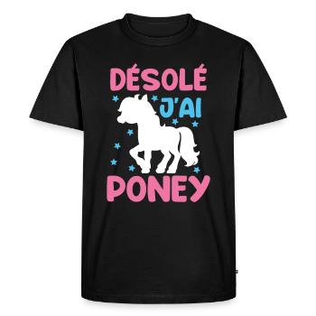 Cheval Poney Équitation Anniversaire Licorne Pony - T-shirt Premium bio Homme - noir - Devant - Nico (187cm)