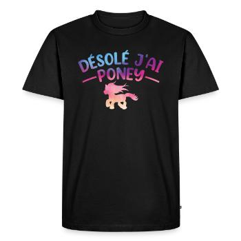 Cheval Poney Équitation Anniversaire Licorne Pony - T-shirt Premium bio Homme - noir - Devant - Nico (187cm)