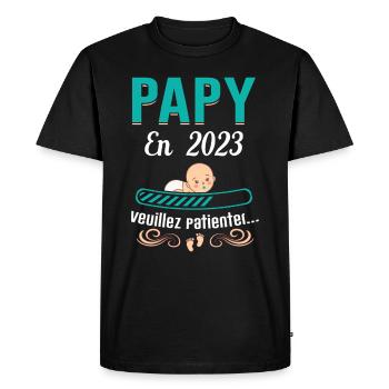 Papy En 2023 Cadeau Naissance Grossesse Humour - T-shirt Premium bio Homme - noir - Devant - Nico (187cm)