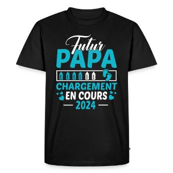 Futur Papa 2024 Idée Cadeau Annonce Grossesse - T-shirt Premium bio Homme - noir - Devant - Nico (187cm)