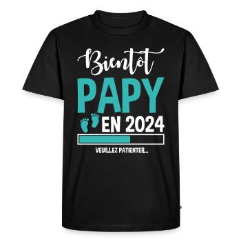 Bientôt Papy En 2024 Idée Cadeau Annonce Grossesse - T-shirt Premium bio Homme - noir - Devant - Nico (187cm)