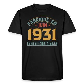 Fabriqué En Juin 1931 Anniversaire Cadeau Vintage - T-shirt Premium bio Homme - noir - Devant - Nico (187cm)
