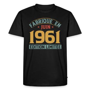 Fabriqué En Juin 1961 Anniversaire Cadeau Vintage - T-shirt Premium bio Homme - noir - Devant - Nico (187cm)