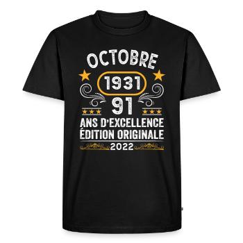 Octobre 1931 91 Ans Anniversaire Cadeau Vintage - T-shirt Premium bio Homme - noir - Devant - Nico (187cm)