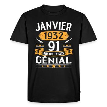 Janvier 1932 91 Ans Anniversaire Vintage Cadeau - T-shirt Premium bio Homme - noir - Devant - Nico (187cm)