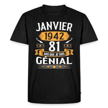 Janvier 1942 81 Ans Anniversaire Vintage Cadeau - T-shirt Premium bio Homme - noir - Devant - Nico (187cm)