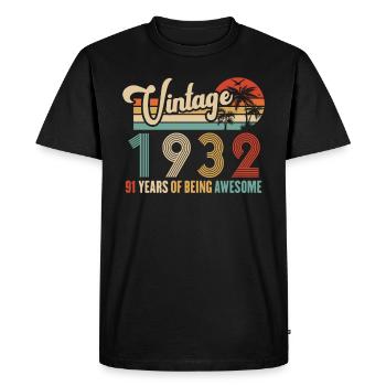 Vintage Année 1932 Anniversaire 91 Ans Idée Cadeau - T-shirt Premium bio Homme - noir - Devant - Nico (187cm)